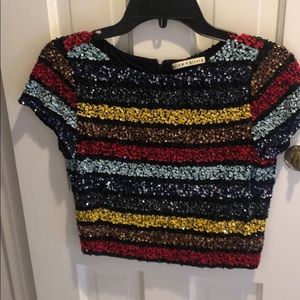Alice and Olivia sequined cropped top